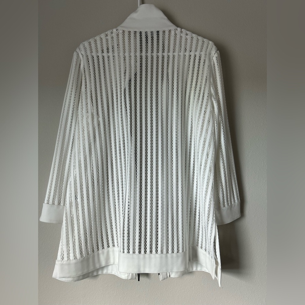 Ming Wang Full Zip Mesh Jacket Women's  M White w/Black Trim
3/4 Sleeves Classic - Picture 5 of 11